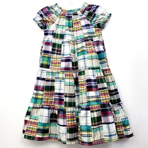 Nwot Kellys Kids Madras Plaid Patchwork Shift Ruffled Shortsleeve Dress